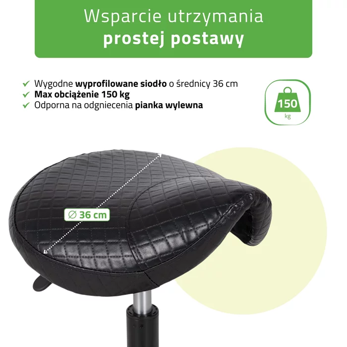 Taboret siodłowy LUMO - czarny pikowany