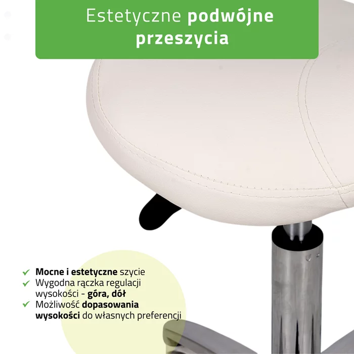 Taboret siodłowy, kosmetyczny - LILA - biały