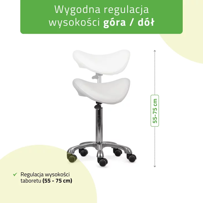 Taboret kosmetyczny, siodło - ALMA (biały)