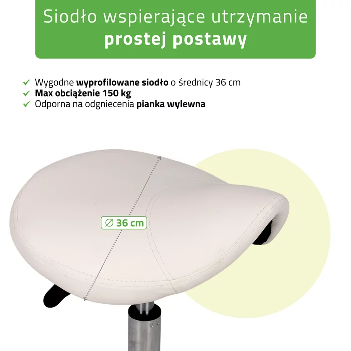 Taboret siodłowy, kosmetyczny - LILA - biały
