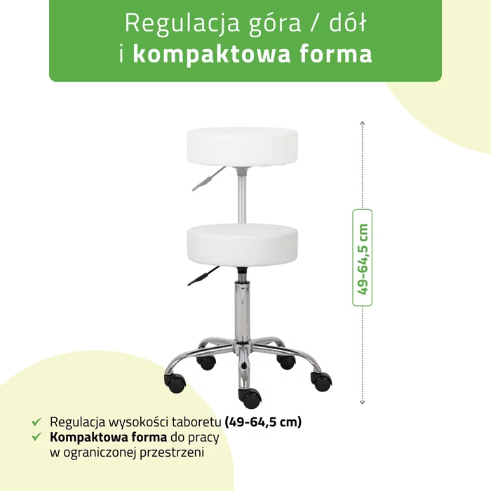 Taboret kosmetyczny na kółkach - TILA - biały