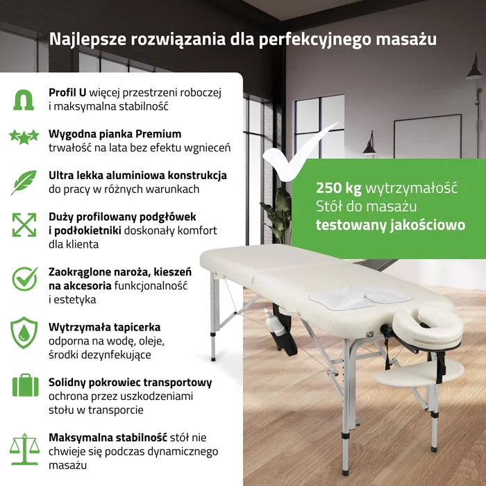 Składany stół do masażu - VERA (biały)