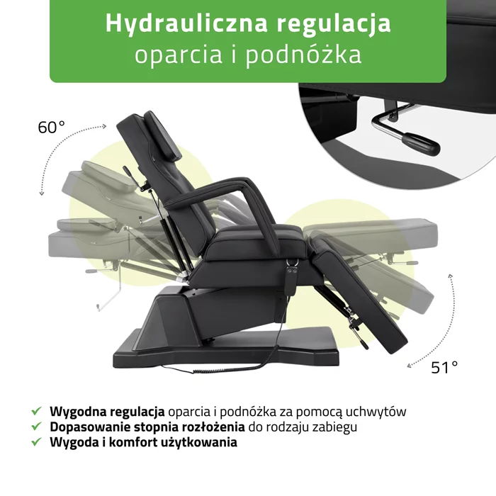 Fotel kosmetyczny, elektryczny czarny - Laris