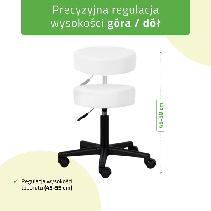 Taboret kosmetyczny na kółkach - TIMO - biały