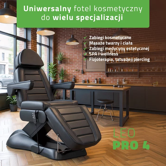Fotel kosmetyczny czarny - Leo PRO 4