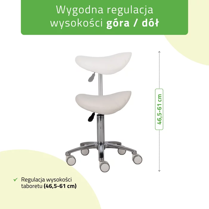 Taboret siodłowy, kosmetyczny - LILA - biały