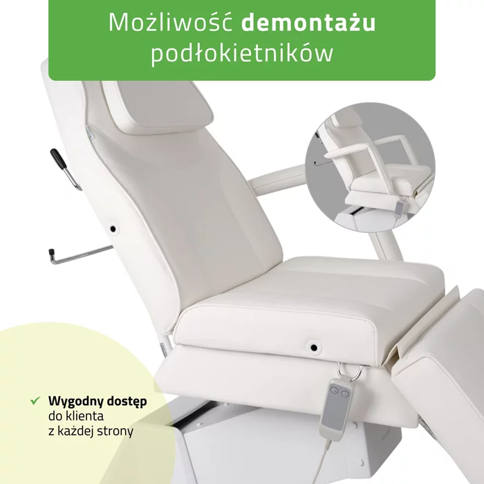 Fotel kosmetyczny, elektryczny biały - Laris