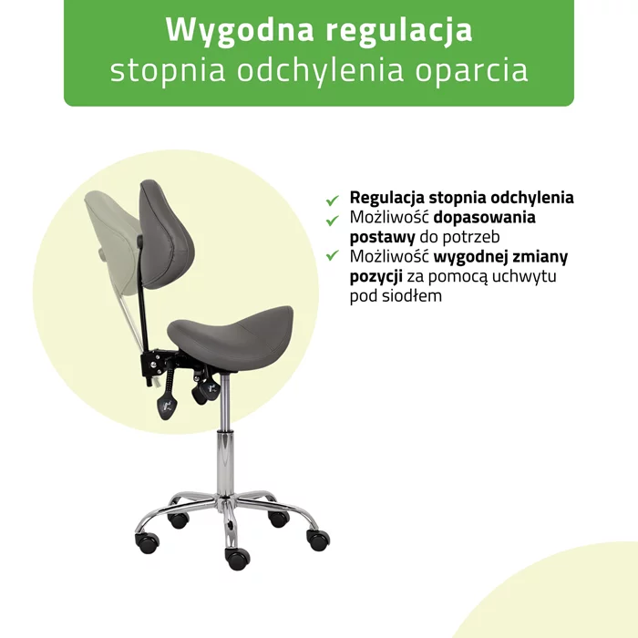 Taboret siodłowy z oparciem SOLA - szary
