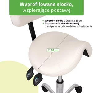 Taboret siodłowy z oparciem SOLA - biały