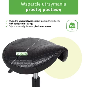 Taboret siodłowy LUMO - czarny pikowany