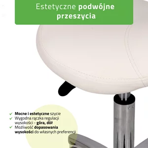 Taboret siodłowy, kosmetyczny - LILA - biały