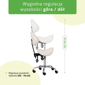 Taboret siodłowy z oparciem SOLA - biały