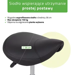 Taboret siodłowy, kosmetyczny - LILA - czarny